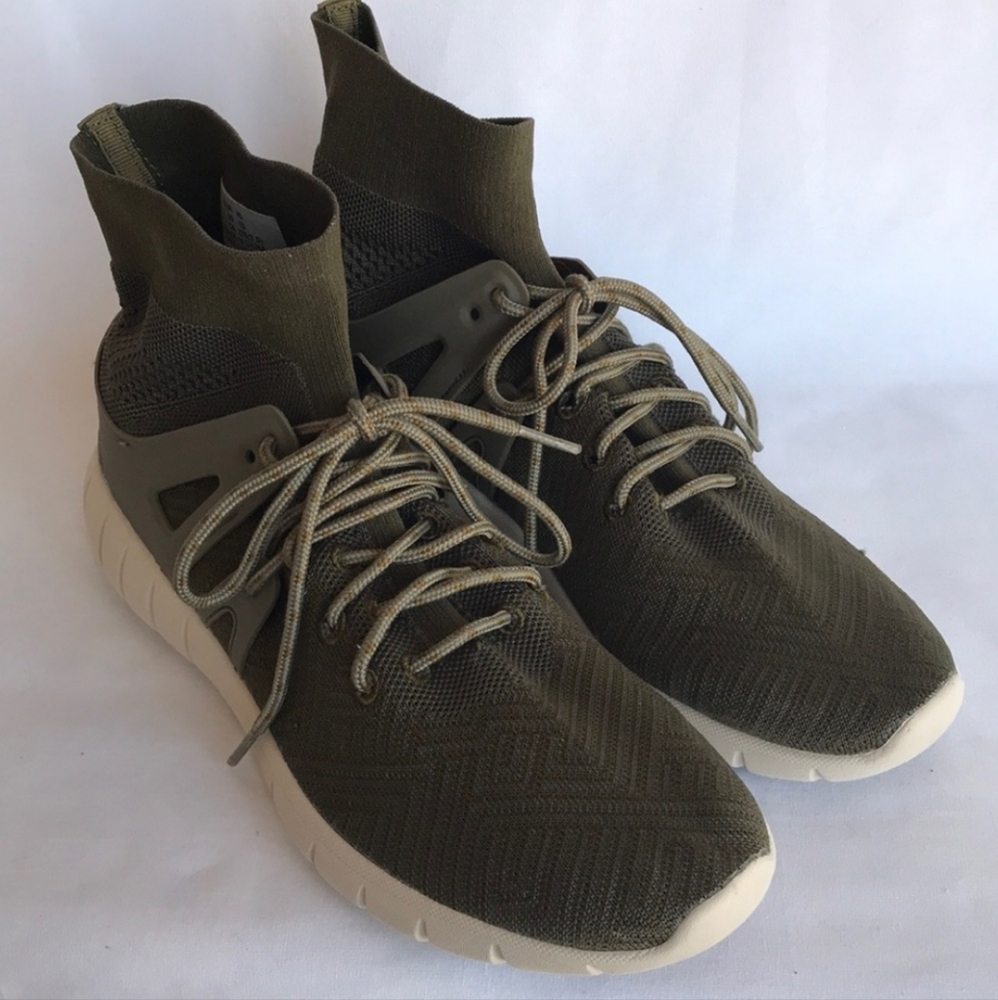H&M olive green and cream laced sneakers, size 10.5